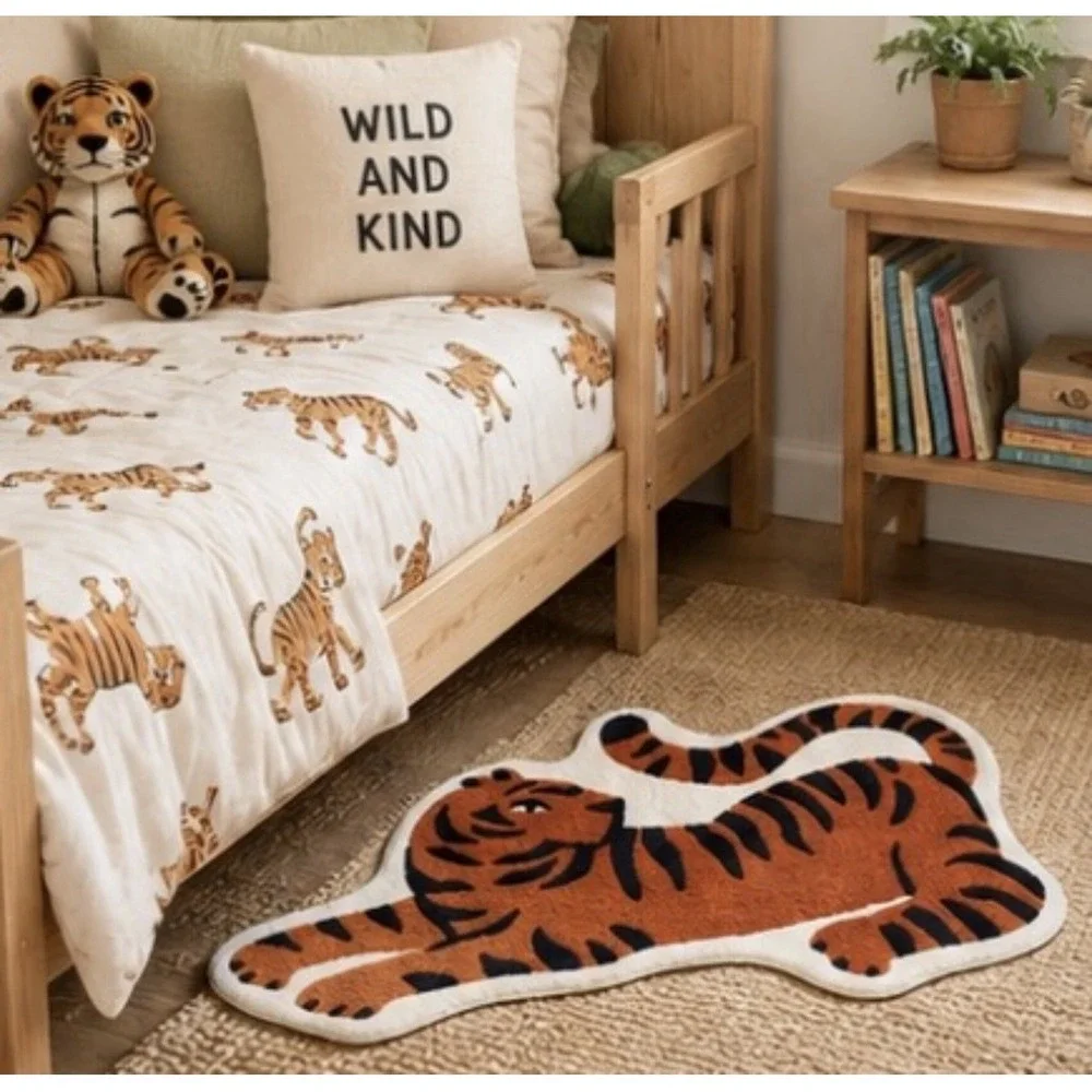 Tiger Shaped Accent Rug Kids Nursery Playroom Orange Black Ivory 34